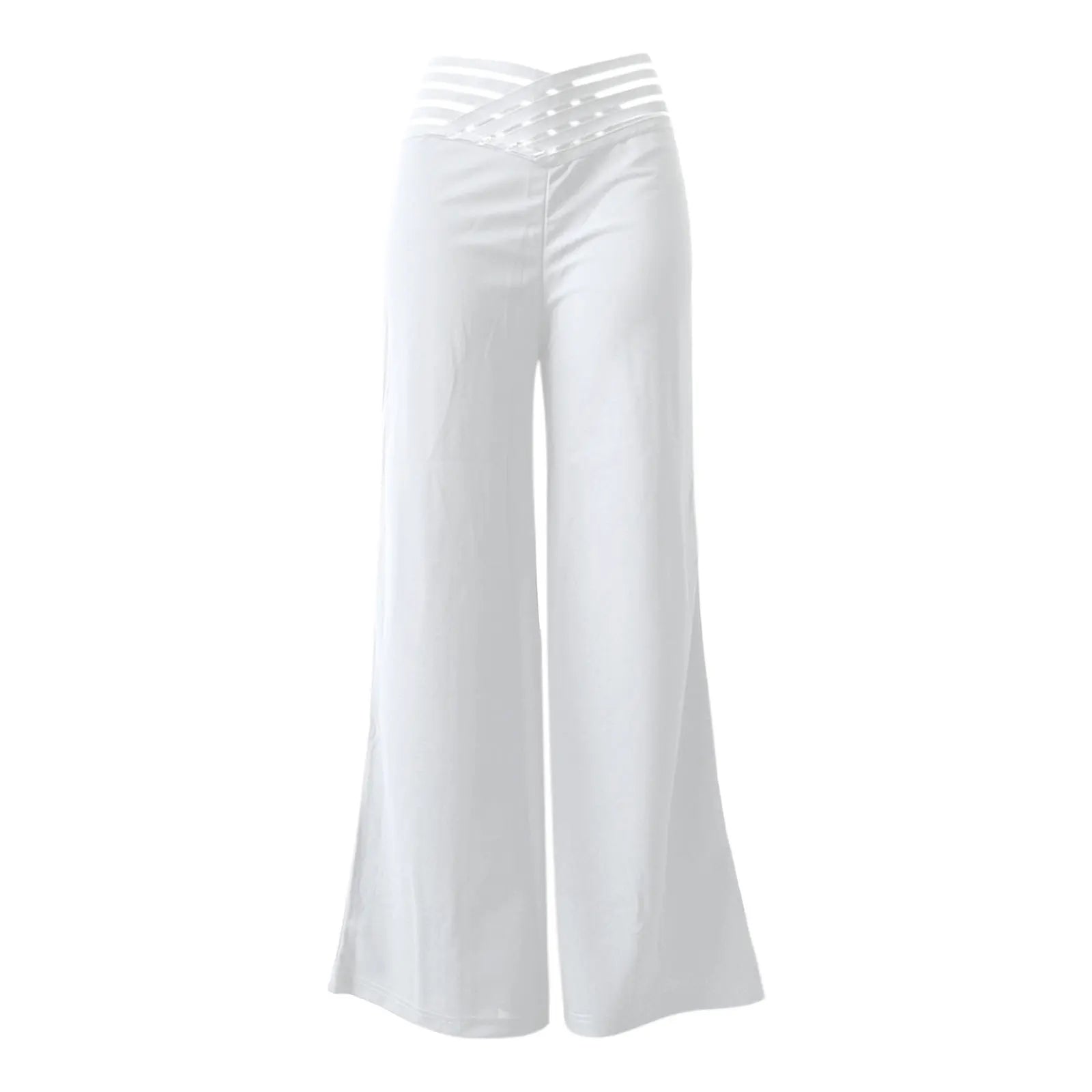 Women Wide Leg Flared Pants  Spring Casual Crisscross Sheer Mesh Patch High Waist Trousers Y2k Streetwear Elegant Work Pant
