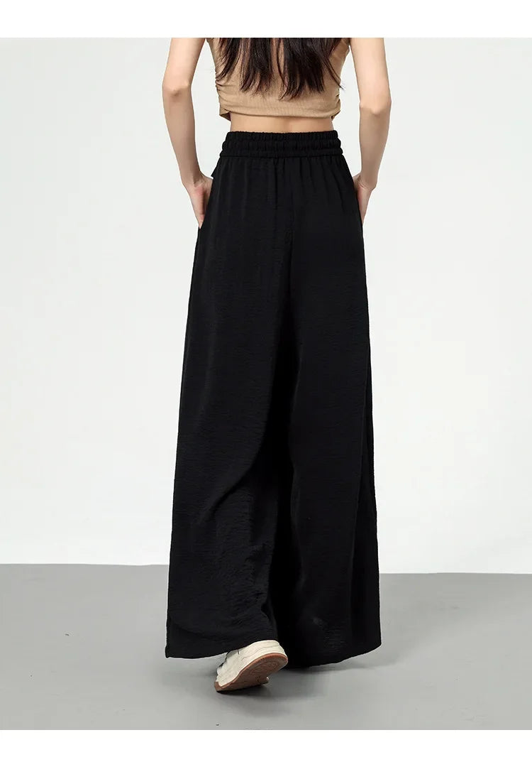 High Waist Wide Leg Pants Women's Ice Silk Loose Fit Casual Trousers Skirt Spring Summer New Style Sliko Moutain Lazy Pants