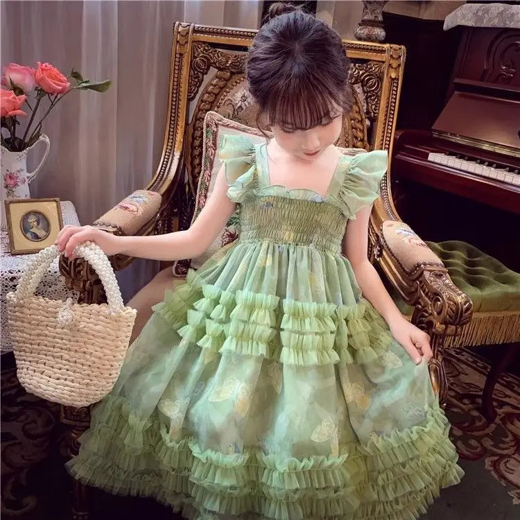 Baby Girls' Summer and Spring New Dress Butterfly Mesh Princess Fashion and Beautiful Kids Outwear Evening Dress