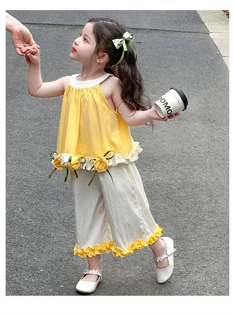 Children's Sets Floral Girls Set Summer New Kids Super Cute Short Sleeve Top