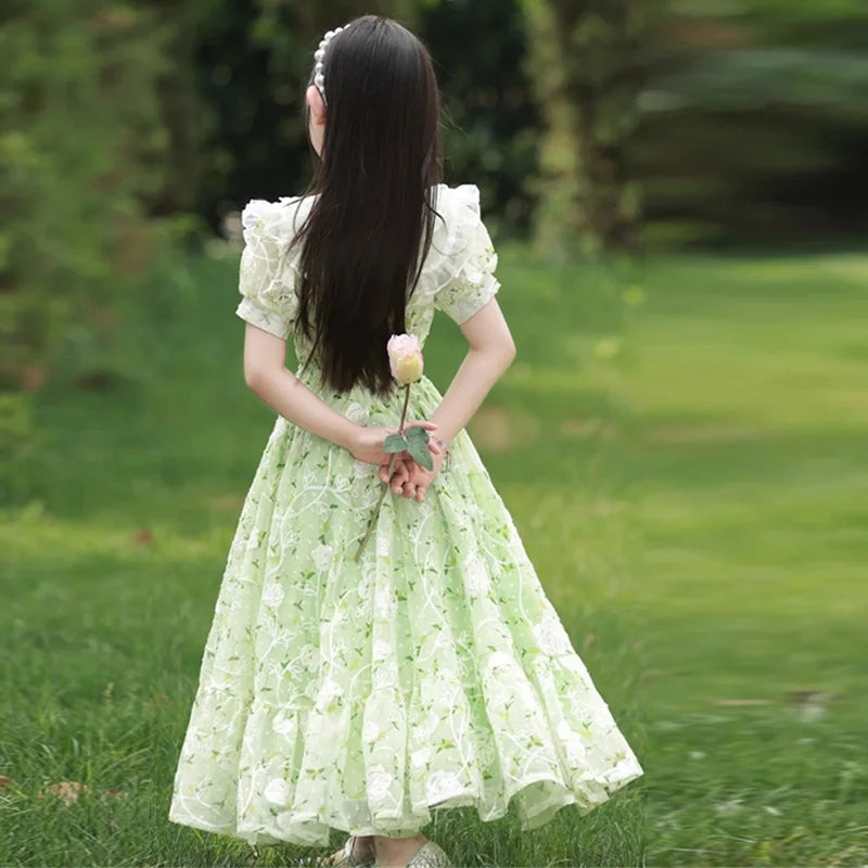 Girls Summer Dresses Children's Princess Gown Big Kids Short-sleeved Dress Teen Girls Peter Pan Collar Clothing