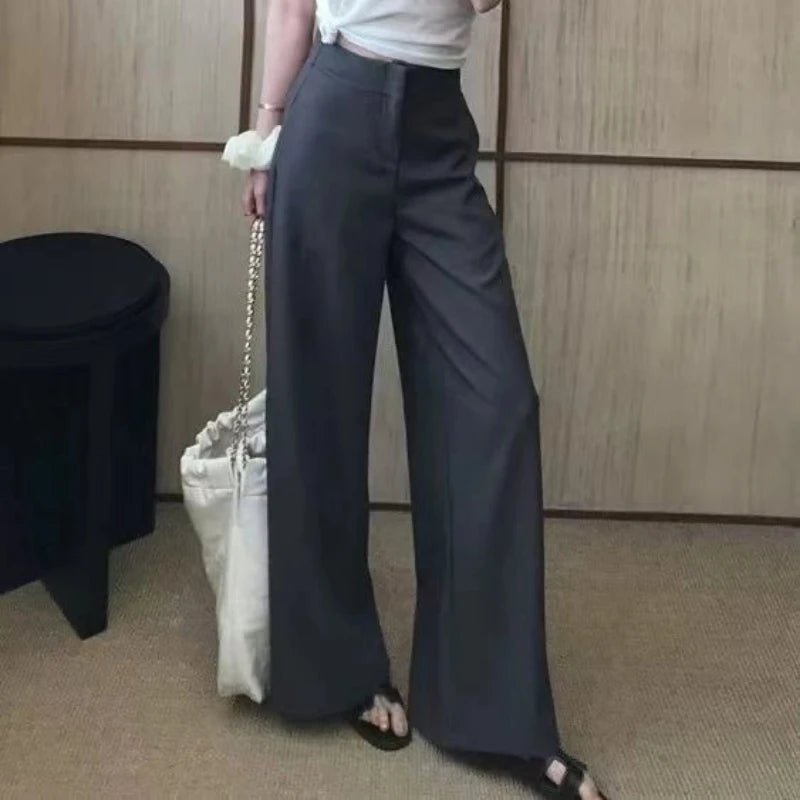 High Waist Zipper Solid Temperament Suit Pants Spring Summer All-match Loose Vintage Straight Pants Casual Fashion Women Clothes