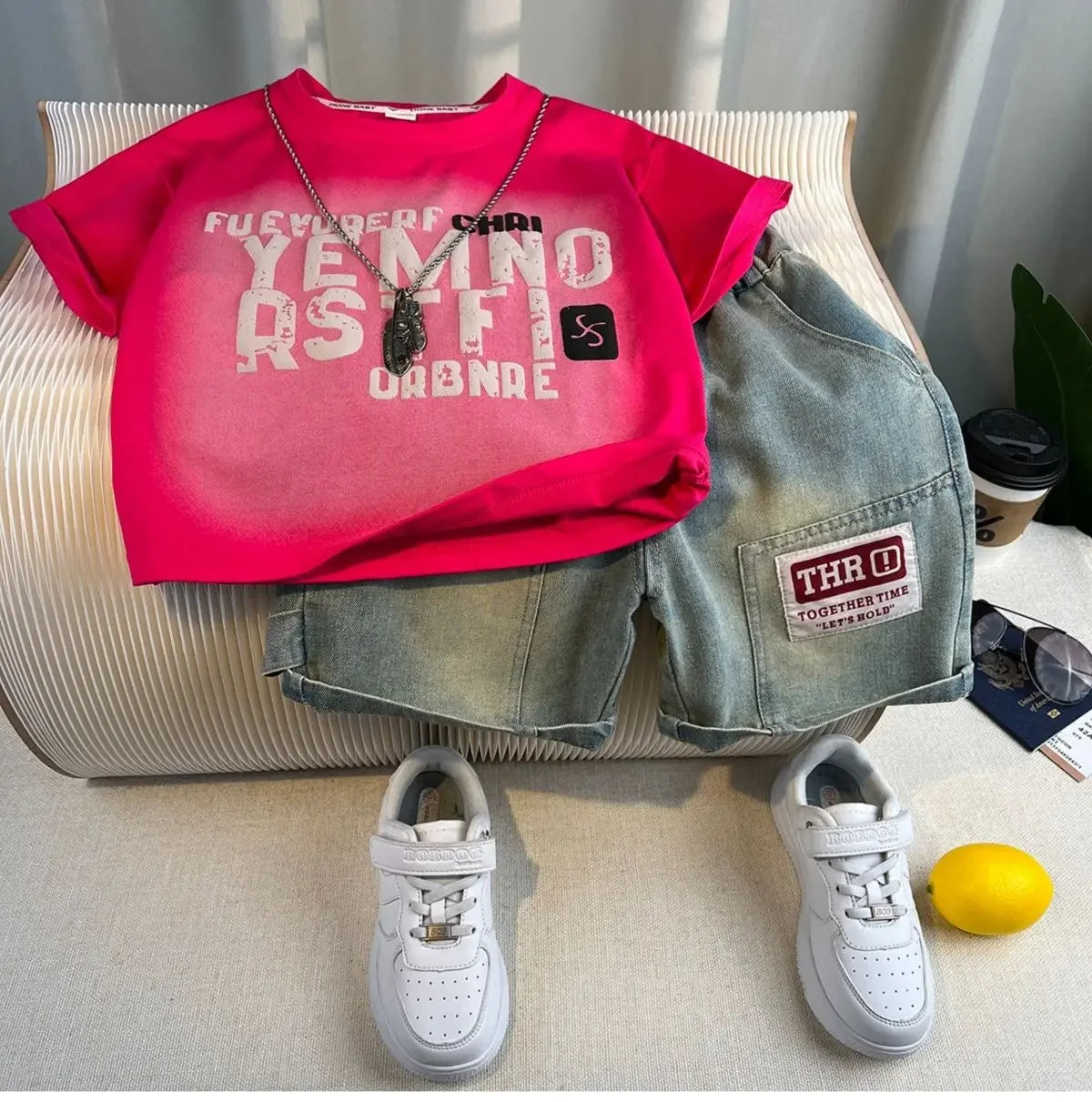 Hot Sale Fashion Baby Boy Suit Summer Clothes Short Sleeve T-shirt Short Jeans 2 Piece Set Kids Outfit  Children's Costume