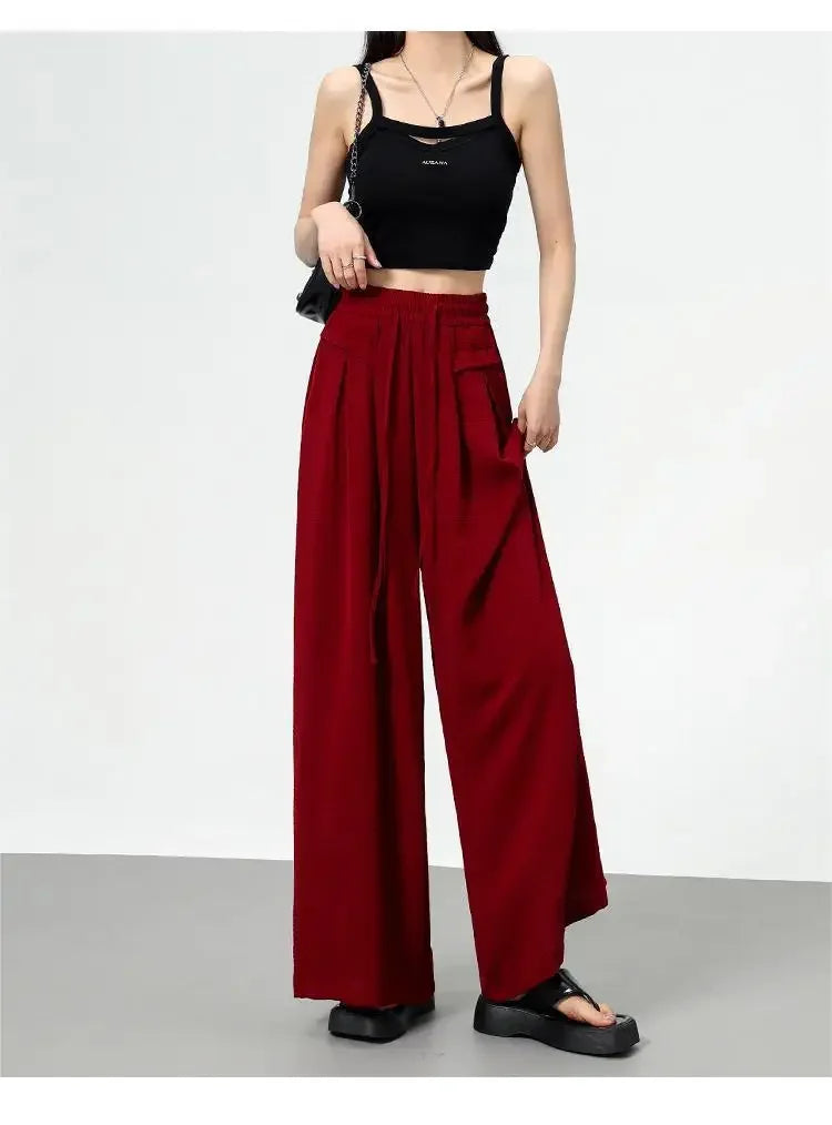 High Waist Wide Leg Pants Women's Ice Silk Loose Fit Casual Trousers Skirt Spring Summer New Style Sliko Moutain Lazy Pants