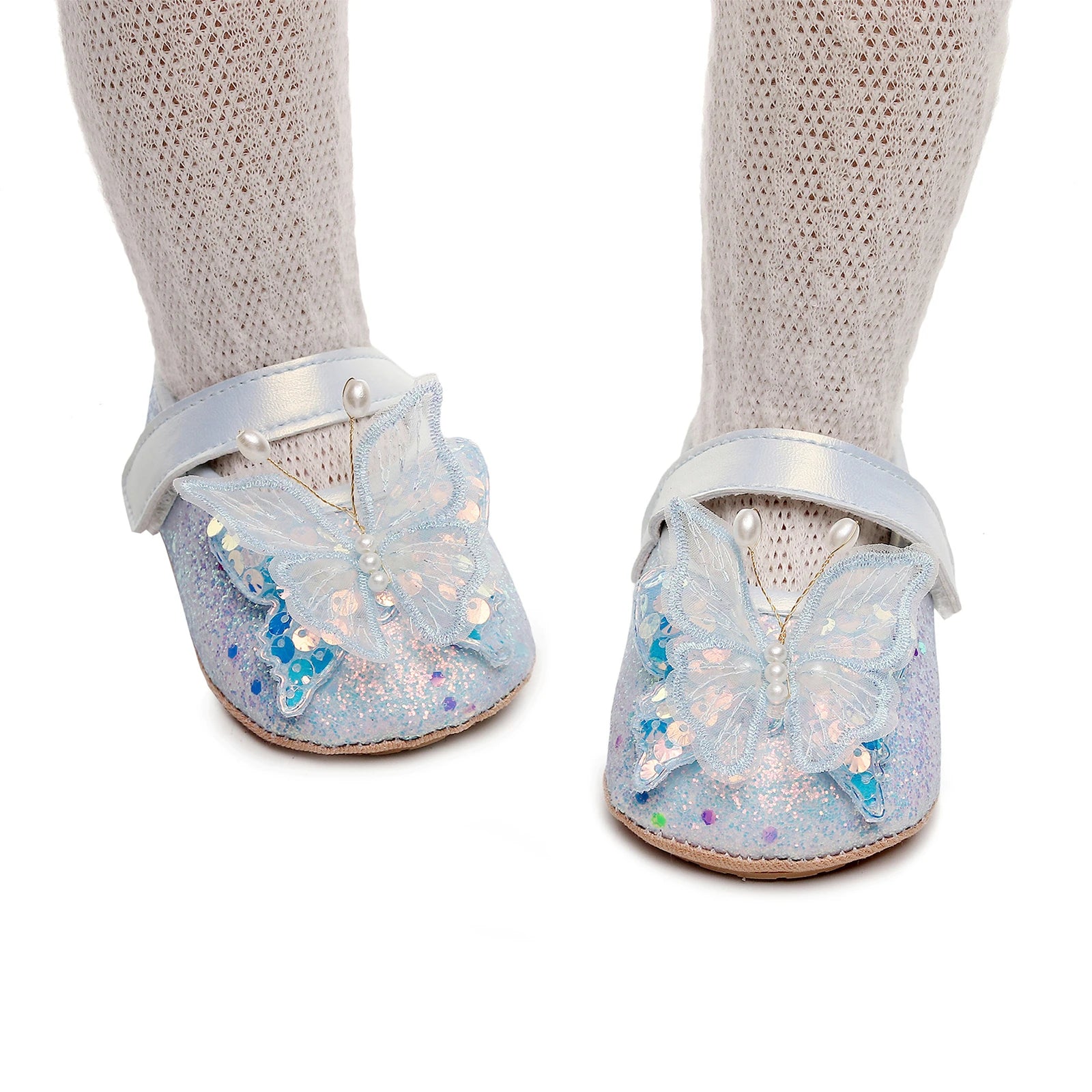 Shiny 3D Butterfly Princess Dress Shoes for Baby Girl Glitters Flats Non-Slip Crib Shoes Walking Shoes for Toddlers Infants