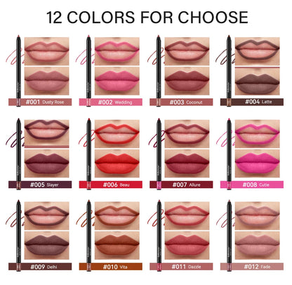 Lipliner Pencil Waterproof Matte Red Contour Tint Lipstick Long Lasting Non-stick Cup Moisturising Lips Makeup 12 Colors
