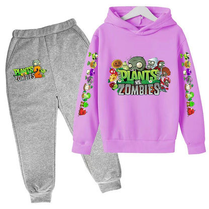 Kids Hooded Pullover Popular Game Plants vs. Monster Print Boys/Girls Top/Pants 3-13Y Casual Fun Sports Charming  Clothing Set