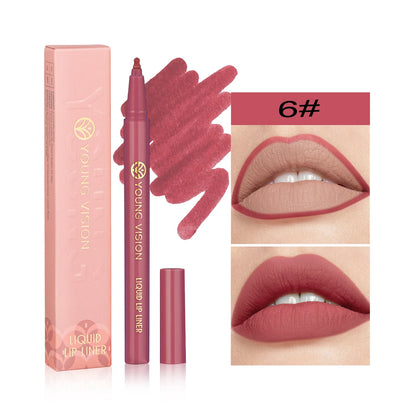 12 color matte liquid lipliner sponge gourd head fog surface bare color waterproof lip glaze red pen