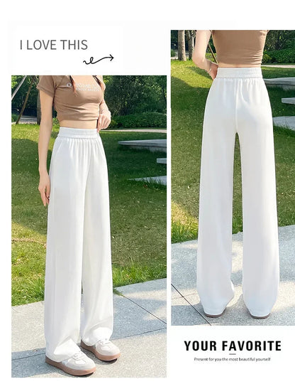 Slim Wide Leg Pants High Waist Drapey Thin Ice Silk Grey Small Size Straight Cut Women's Summer Trousers Long Pants