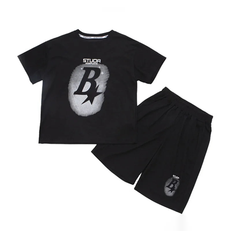 New Summer Teenager Boys Clothing Set Cotton Letter Short Sleeve T-shirt Shorts  Years Kids Tracksuits Child Cloth
