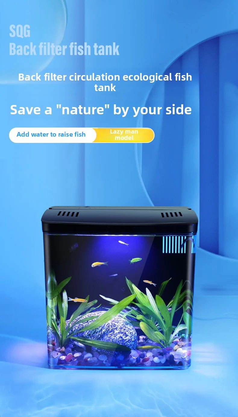Home mini fish tank, living room fish tank, office desktop water free ecological, self circulating filter， Acrylic aquarium