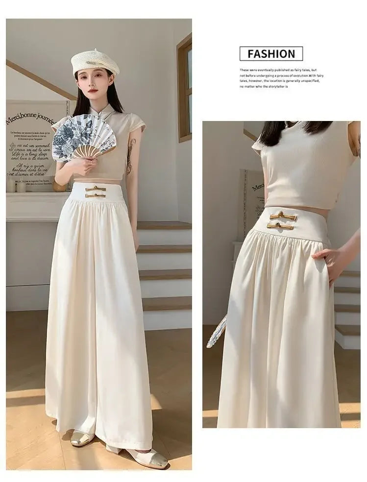 High Waist Drapey Wide Leg Casual Pants Women's Spring Summer New Chinese Design Long Trousers Southeast Asian National Style Bu