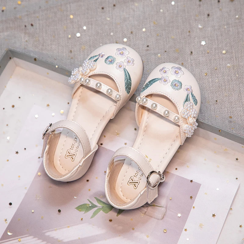 Summer Non-slip Sole Toddler Dance Flats with Beaded Princess Elegant Party Shoes