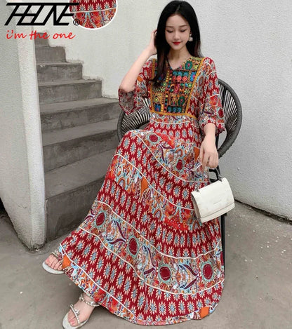 Indian Dress for Women Summer Embroidery Chic Elegant Party Dresses Clothes Vintage Long Maxi Prom Bohemian Beach Robe Vestidos