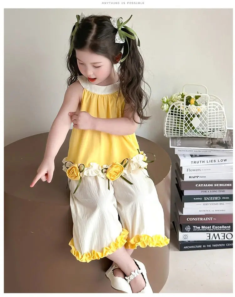 Children's Sets Floral Girls Set Summer New Kids Super Cute Short Sleeve Top