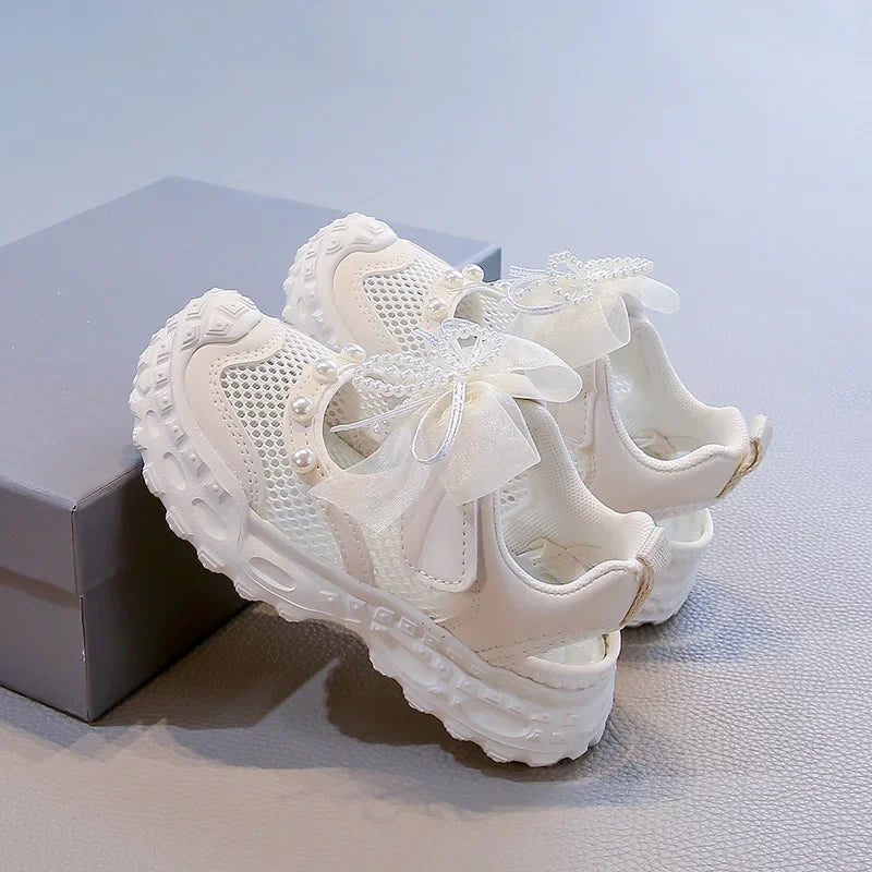 Summer Children School Running Sandals Sweet Breathable Girls Mesh Sports Sandals Non-slip Fashion Kids Princess Cut-outs Shoes