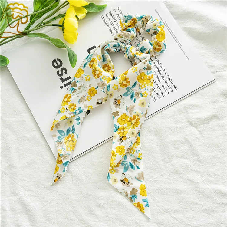 Women's Hair Accessories Girl Lady Elastic Headband Scrunchies With Ribbon Floral Design Trend Bandana Band Headbands Fashion