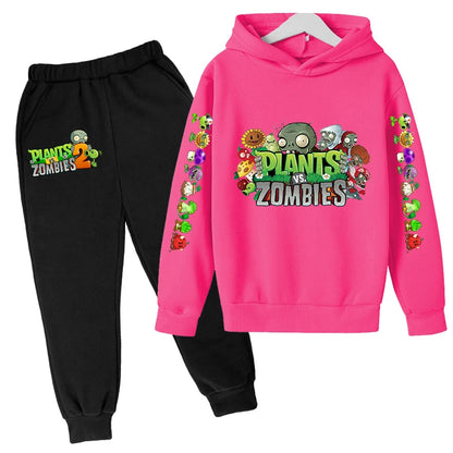 Kids Hooded Pullover Popular Game Plants vs. Monster Print Boys/Girls Top/Pants 3-13Y Casual Fun Sports Charming  Clothing Set