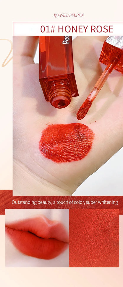 PEACHWHO Ruby Velvet Foggy Lip Glaze Matte Lip Stain Moisturizing Longlasting Waterproof Natural Smooth Silky Lipstick Cosmetics
