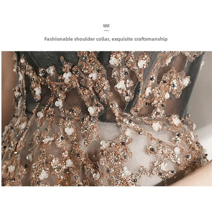 Banquet Evening Dress Dress Female 2025 New Style Temperament Company Annual Meeting Birthday Glitter Host Art Exam Tail Dress