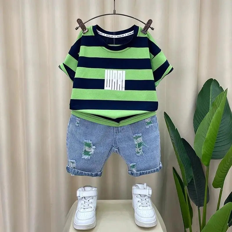 Children Clothing Korean Cotton Short Sleeve Print Shirt+Shorts Set for Toddler Boy Baby Summer Thin Casual Fashion Outfit