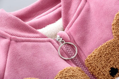 3Pcs Boys Suit Autumn And Winter Baby Girl Clothes Fleece Thickened Keep Warm Sets For Children Cute Bear Embroidery Clothing