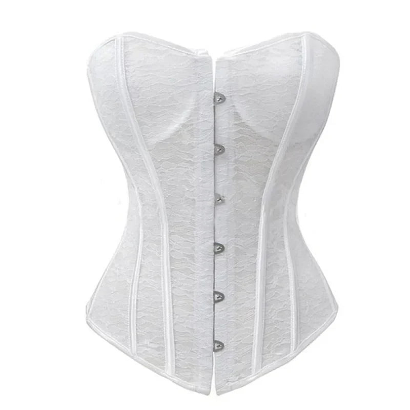 Corset Overbust Bustiers Sexy Corset For Women Lace Perspective Transparent Lingerie Femme Black White
