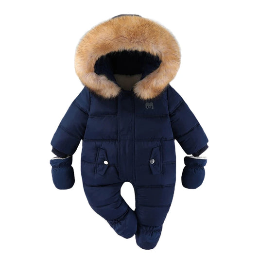Winter Newborn Baby Girl Clothes Thicken Baby Romper With Gloves Warm Baby Jumpsuit Hooded Plus Velvet Children Snow Wear 0-18M