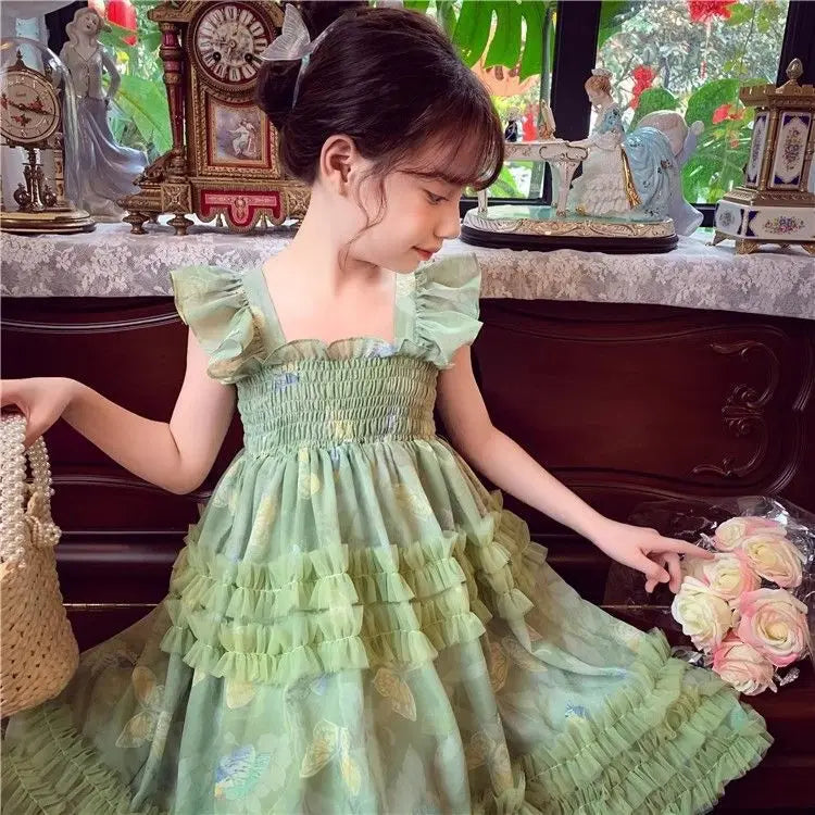 Baby Girls' Summer and Spring New Dress Butterfly Mesh Princess Fashion and Beautiful Kids Outwear Evening Dress