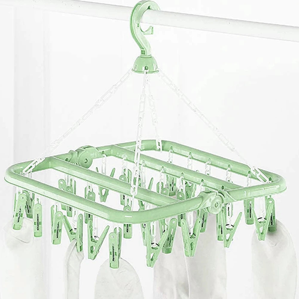 Clothes Drying Hanger with 32 Clips / 8 Clips Socks Underwear Drying Folding Laundry Hanging Rack