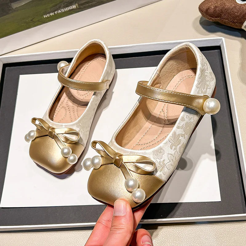 Fashion Girls' Shoes  Spring New Kids Leather Shoe Simple Versatile Girls Princess Shoes Anti Slip Child Flat Casual Shoe