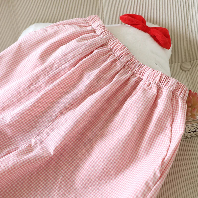 Spring and Summer Thin Loose Size Plaid Design Women's Pajama Pants Elastic Waist Casual Homewear Women Nine-point Trousers