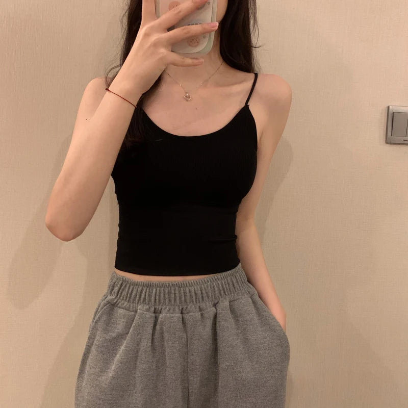 Sexy ort Strap Vest Women's Inner Wear with Chest Pad Autumn Winter ort Sle Bal Trendy Base irt for Young Women