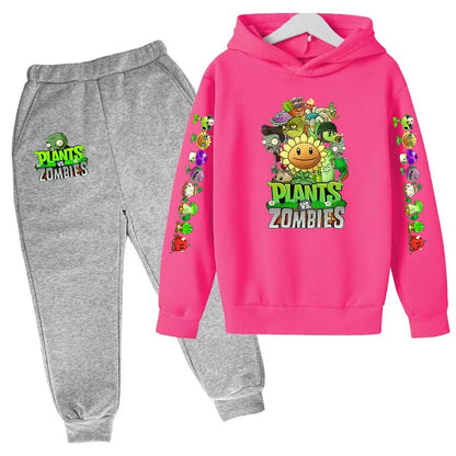 Kids Hooded Pullover Popular Game Plants vs. Monster Print Boys/Girls Top/Pants 3-13Y Casual Fun Sports Charming  Clothing Set