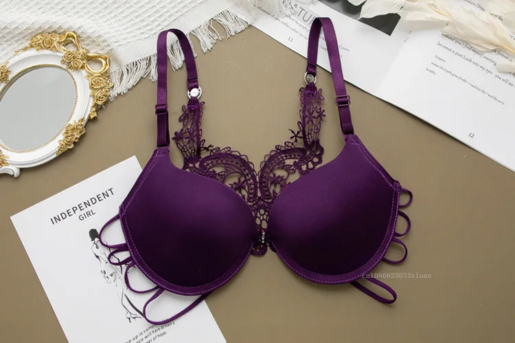 Sexy Woman Silky Underwear Comfortable Adjustable Bra Underwire Back Floral Embroidery Seamless Bra for Women Intimate Sleepwear