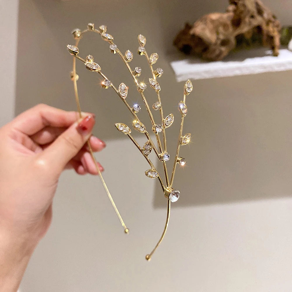 Elegant Hair Accessories Women Non-slip Hair Hoop Girls Star Headband Crystal Hairbands Hollow Leaves Braided Tool