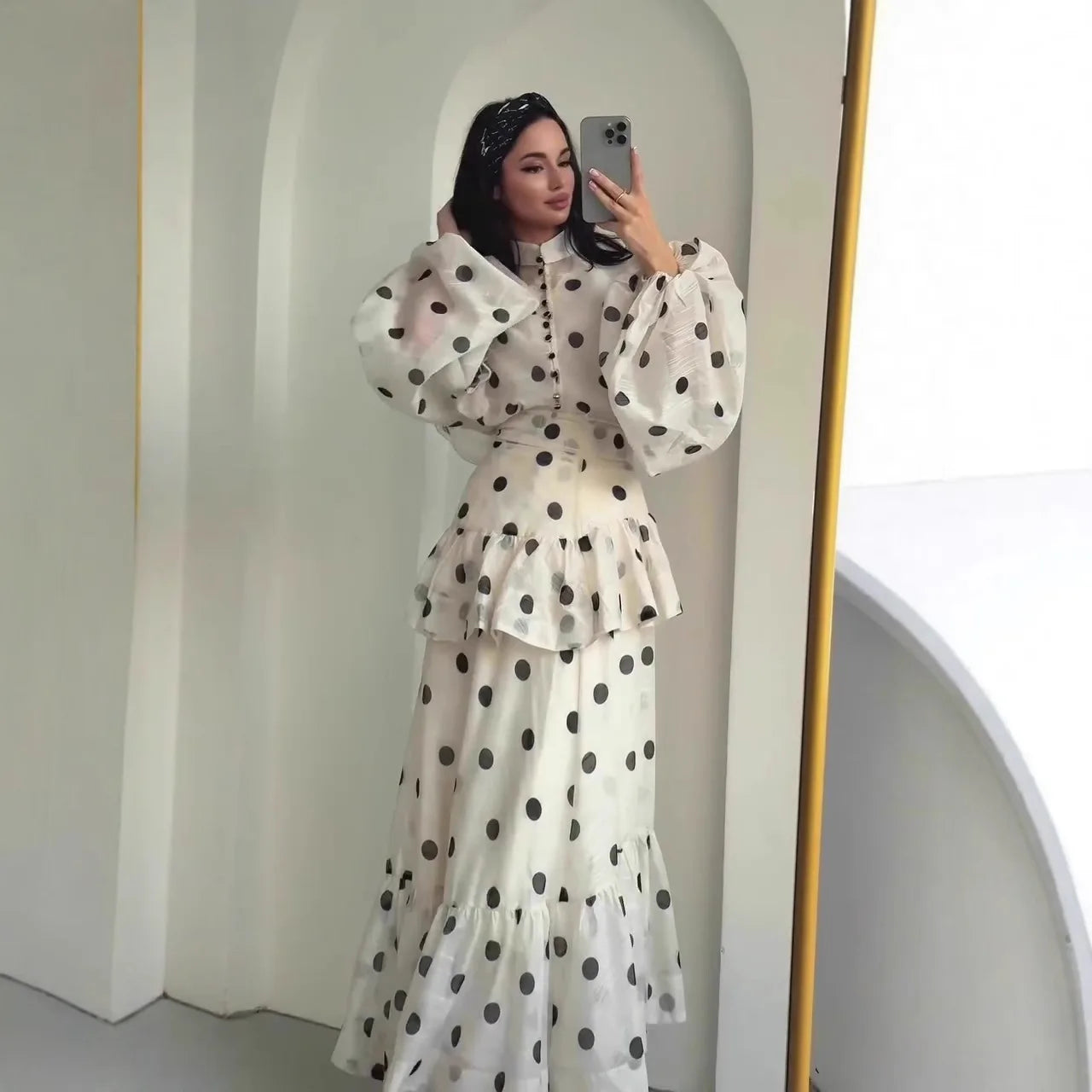 Women Abayas Party Dresses Dot Print Eid Ramadan Ruffles Vestidos Morocco Dubai Muslim Jalabiya Kaftan Islam Arab Long Robe