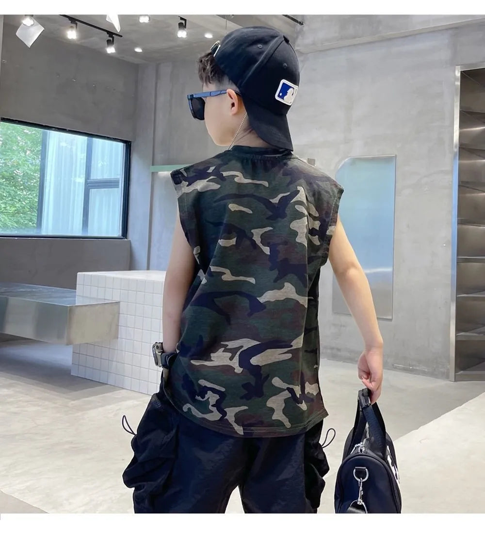 Boys Camouflage Vest Set Summer New Style Children's Sleeveless T-shirt Shorts Two Piece Set