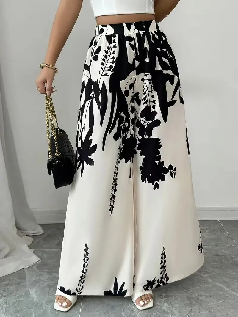Women's fashion printed, lace-up, waist-cinching, slim-fit casual trousers for women