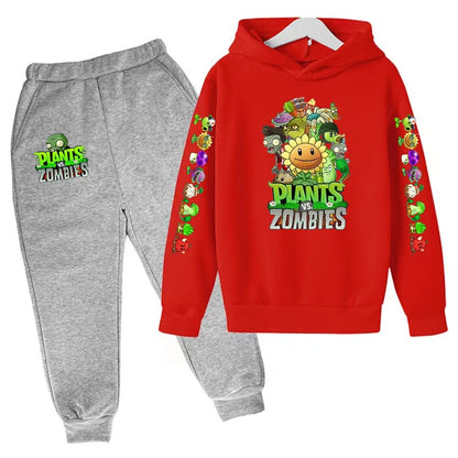 Kids Hooded Pullover Popular Game Plants vs. Monster Print Boys/Girls Top/Pants 3-13Y Casual Fun Sports Charming  Clothing Set