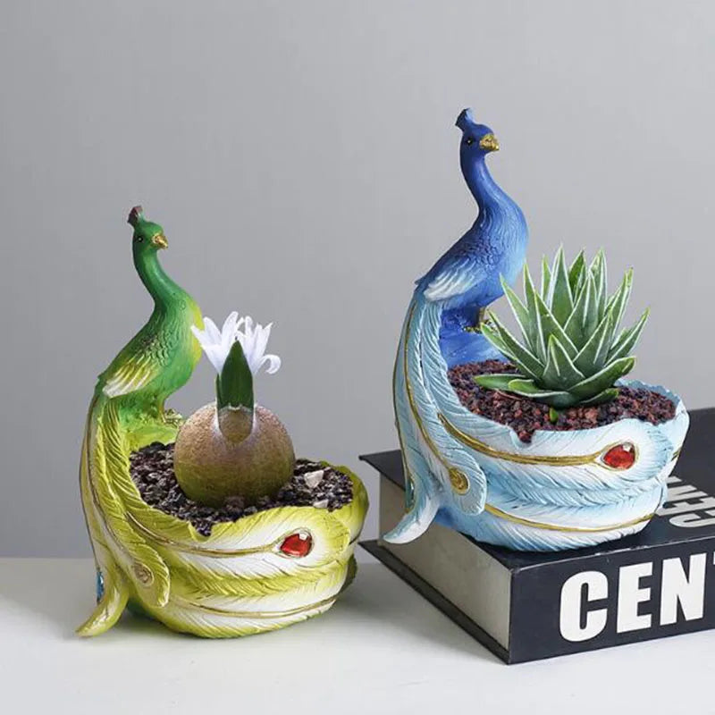 peacock succulent planter Resin Peacock Succulent Plant Pot with A Hole Cartoon Flowerpot Bonsai – Mom & Kids
