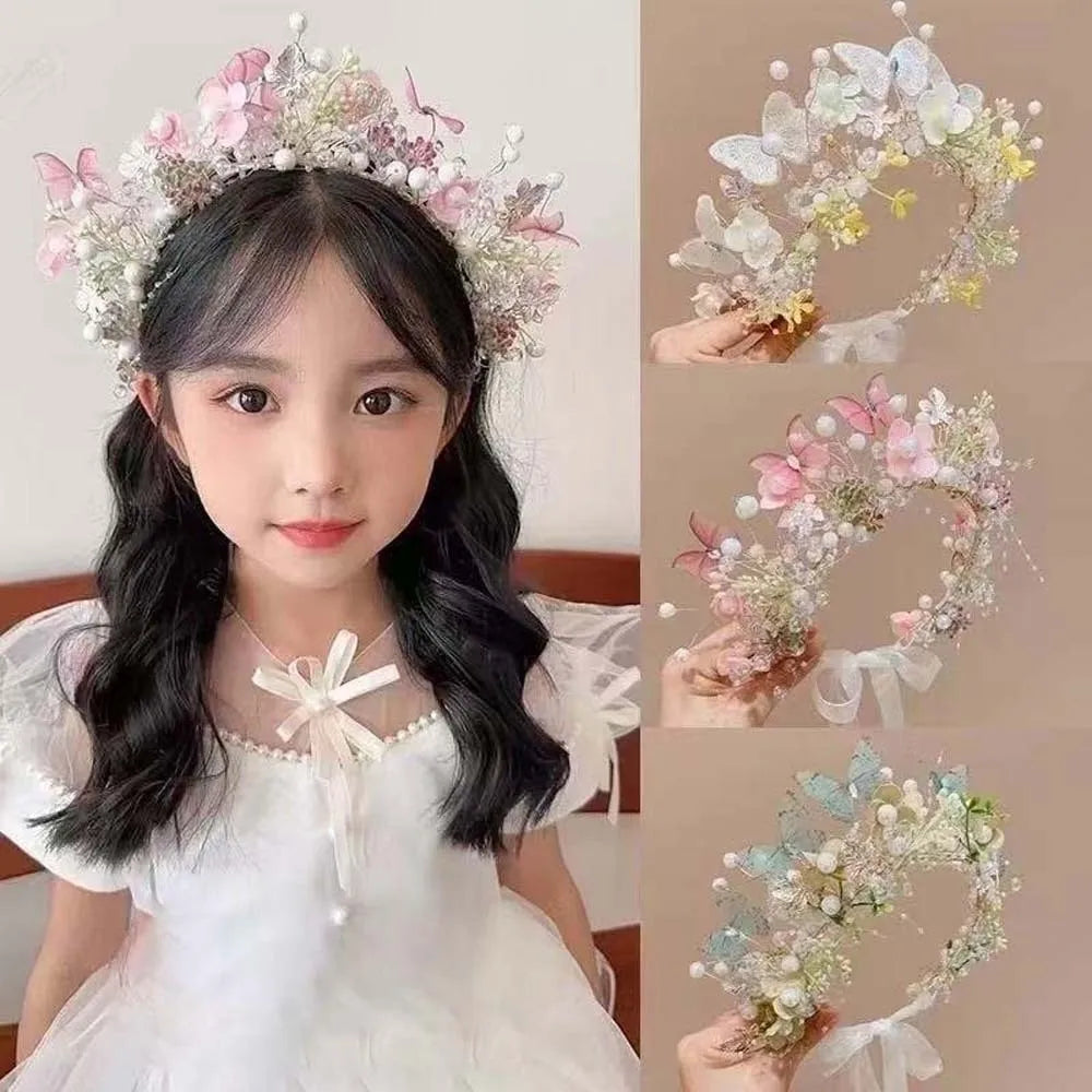 Butterfly Fairy Hair Hoop Beads Simulation Flower Flower Headdress Hair Ornaments Adjustable Wreath Headband