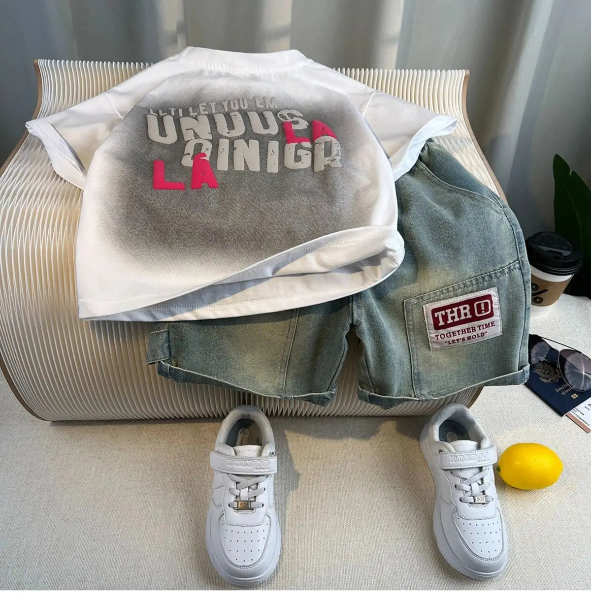 Hot Sale Fashion Baby Boy Suit Summer Clothes Short Sleeve T-shirt Short Jeans 2 Piece Set Kids Outfit  Children's Costume