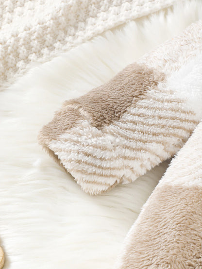 3-24 Months Newborn Baby Boy Winter Clothing Set Lattice Plush Long Sleeved Hooded Jumpsuit Fashion Cute Romper Warm Daily Wear