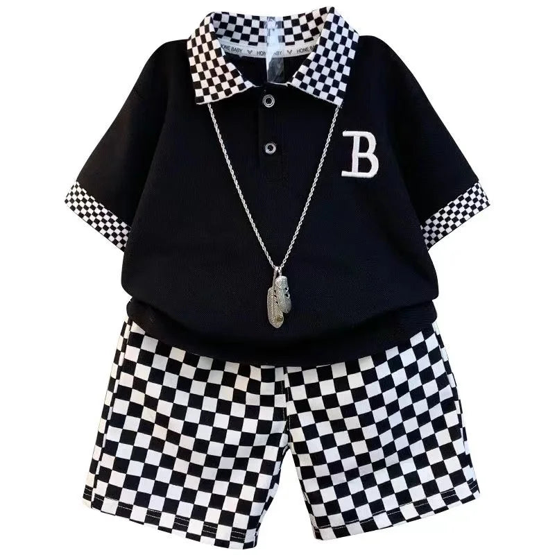 Leisure Summer Clothes Plaid Short Sleeve T-Shirts And Pants  Baby Boys Clothes