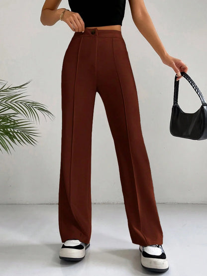 Women's Plain High Waist Straight Leg Pants, Chic Casual Comfy Zipper Button Trousers for Daily Wear, Pants for Women
