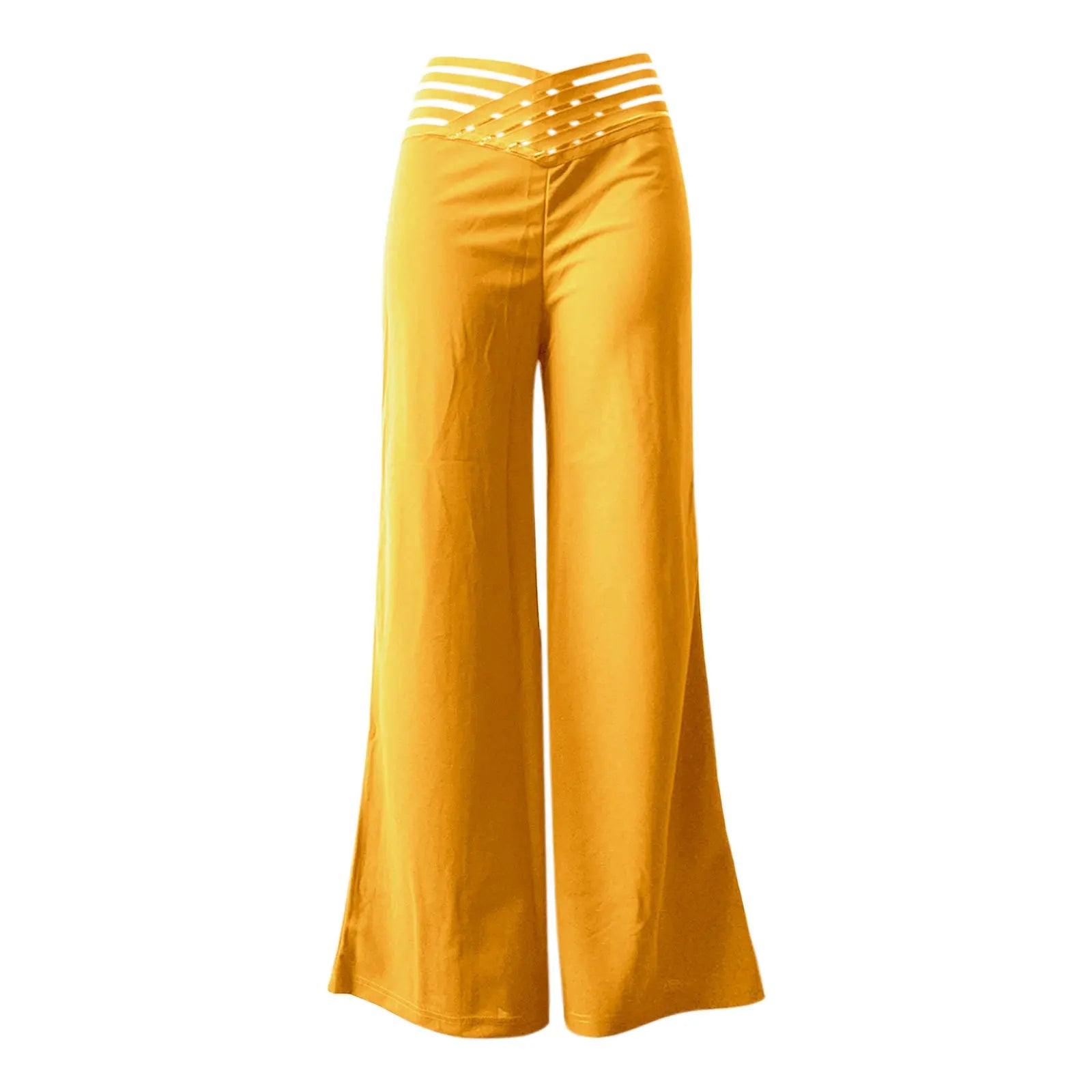 Women Wide Leg Flared Pants  Spring Casual Crisscross Sheer Mesh Patch High Waist Trousers Y2k Streetwear Elegant Work Pant