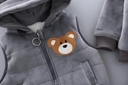 3Pcs Boys Suit Autumn And Winter Baby Girl Clothes Fleece Thickened Keep Warm Sets For Children Cute Bear Embroidery Clothing