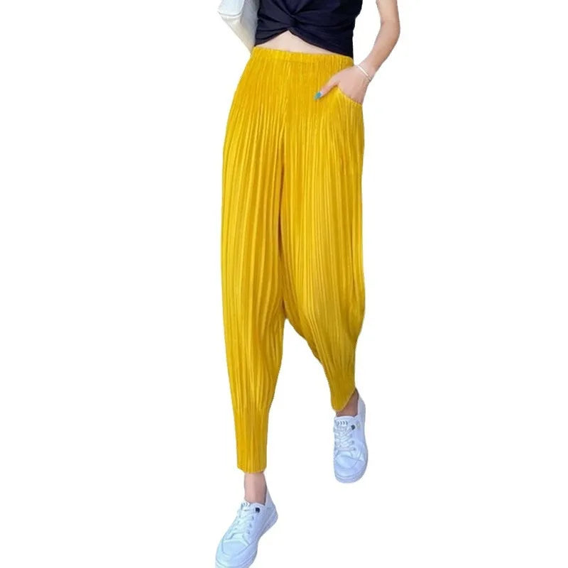 Women's Pants Miyake pleated casual small leg slimming look nine point harem pant summer thin versatile light tight Capris
