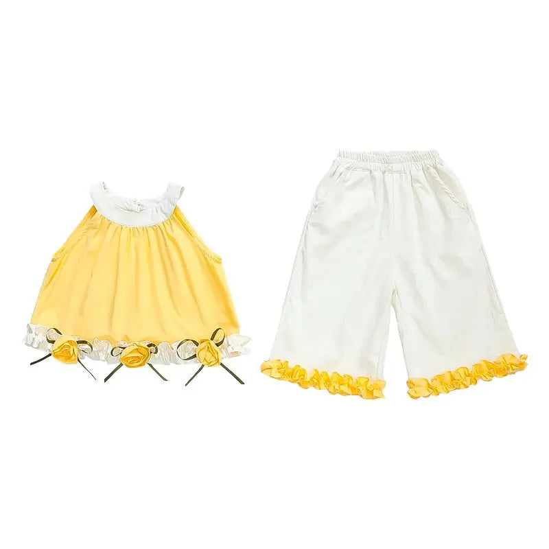 Children's Sets Floral Girls Set Summer New Kids Super Cute Short Sleeve Top